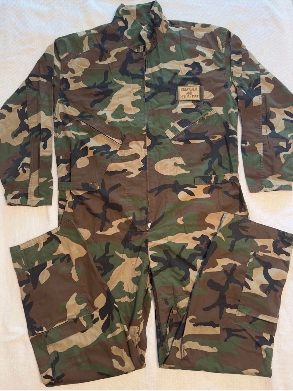 Rothco Woodland Camo Coverall Jumpsuit w/custom Velcro patch